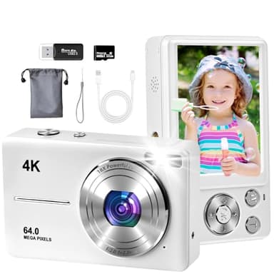 4K Digital Camera, Autofocus 64MP Vlogging Camera with 32GB TF Card, 2.8'' LED Screen, 18X Zoom, Anti-Shake, Large Battery, Portable YouTube Compact Digital Camera for Kids Teens Adult Beginner
