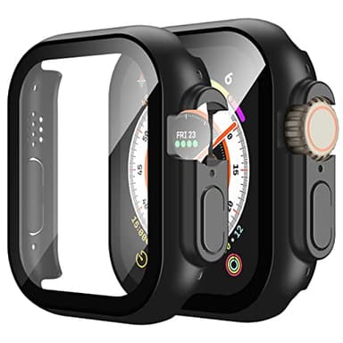 Piuellia 2-Pack Hard PC Protective Case with Tempered Glass Compatible with Apple Watch Ultra 3 / Ultra 2 / Ultra 49mm, Anti-Scratch All Around Ultra-Thin Cover with Screen Protector for iWatch, Black