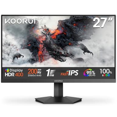 KOORUI G2721P 27 Inch Gaming Monitor,200Hz, Fast IPS, QHD 1440P, 1ms, HDR 400, Adaptive Sync, VESA Mountable, HDMI/DP, Low Blue Light, 99% SRGB