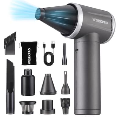 WORKPRO 2 in 1 Compressed Air Duster and Handheld Vacuum Cleaner, Cordless 4 Gear 120000 RPM Air Blower, 6500 PA Rechargeable Mini Hoover, for PC, Laptop, Keyboard, Electronics, Home Cleaning, Car