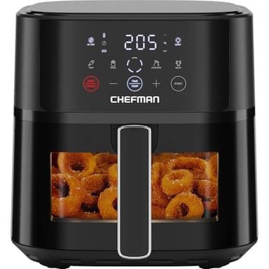 Chefman Air Fryer – 5.7L Compact Airfryer for Quick, Easy Meals, Features Hi-Fry Technology for Extra Crisp, Easy-View Window, Touch Controls with 4 Presets, Nonstick & Dishwasher Safe Basket - Black