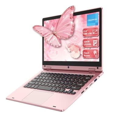 LEEDOW 11.6 Inch Laptop Celeron N4020 6GB RAM 128GB SSD, 360° Foldable TouchScreen Laptop Thin, Notebook Dual-Band WiFi Wireless Bluetooth Webcam USB 3.0 Mini-HDMI Keypad Lock - Pink