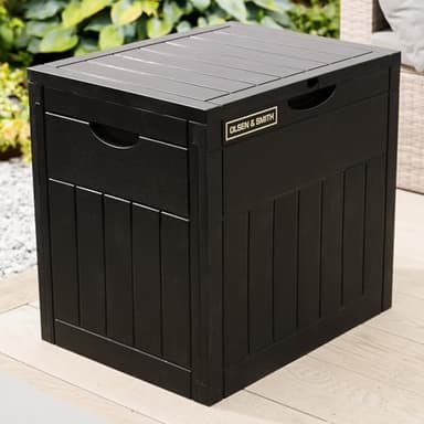 Olsen & Smith Lockable Outdoor Garden Plastic Storage Box Container Chest Lawn Balcony Furniture, Weather Resistant, Wood Panel Effect (126L)