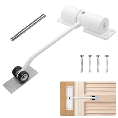 PCKOBEVER Spring Door Closer,Safety Automatic Door Closer,Adjustable Door Spring Closer Door Stopper for Commercial & Home Use,Quiet Auto Door Closing with Adjusting Rod and Screws (White)