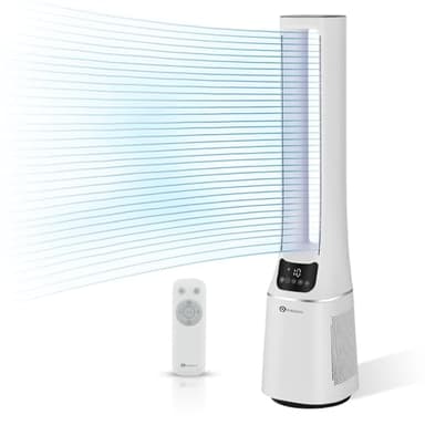 PureMate 2-in-1 Bladeless Tower Fan & air purifier with HEPA Filter, 10 Speed Settings, Portable Ultra Quiet Standing Fan with Remote Control, Digital Display, Powerful Air Cooling for home & office