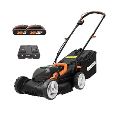 Worx WG779E.2 40V 34cm Cordless Lawnmower, ideal for Gardens up to 230㎡, Cut-to-Edge, striped Lawn Roller, foldable Handle, PowerShare, includes 2x 2.0Ah Batteries, Charger & 30L Grass collection bag