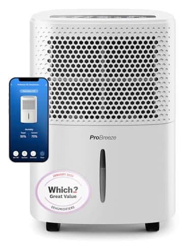 Pro Breeze® 12L/Day Dehumidifier with Automatic Humidity Sensor & Display, Smart App, 24-hour Timer, Laundry Drying, Continuous Drainage - WINNER OF THE WHICH? BEST BUY AWARD
