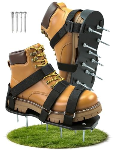 Lawn Aerator Shoes with Dual Straps On Instep Heavy Duty Spiked Aerating Sandals Shoes for Effective Aerating Universal Size Pre-Assembled Lawn Scarifier for Lawns Yar Garden Grass, 4 Spare Spikes