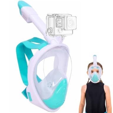 Wsobue Snorkel Mask for Kids,Full Face Diving Mask Anti-Fog, Anti-Leak Dry Top Snorkel Set for Children Aged 5-14 (Green XS for Kids)