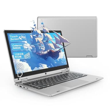 LEEDOW 11.6'' Laptop PC Celeron N4020 6GB RAM 128GB SSD, 360° Foldable Laptop Touchscreen, 2.4G/5G Dual Band WiFi, Bluetooth 4.2, W 11 Pro, HDMI, Notebook Support 256GB SD Card Expansion - Silver