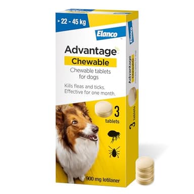 Advantage Chewable 900mg Chewable Tablets for Dogs >22-45kg (3 pack), Flea and Tick Treatment, Fast Acting Kills Fleas Within Hours, Prevention Lasts For A Month, Easy To Administer