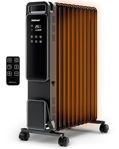 Pro Breeze® OmniWarm 2500W Oil Filled Radiator with 11 Fins, Digital Screen, Touch Panel, Eco Mode, 3 Heat Modes, Adjustable Thermostat, Safety Cut-Off & 24Hr Timer, Portable Electric Heater - Black