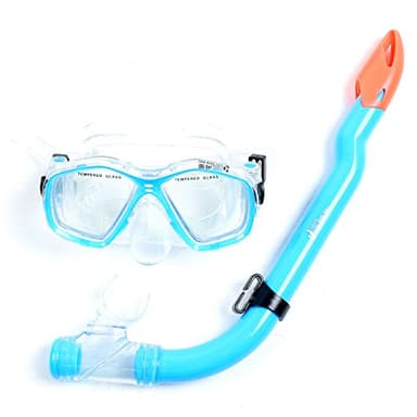 Two Bare Feet Snorkel and Mask PVC Diving Set – (Kids) Snorkeling Gear with Anti-Leak Design, Comfortable Fit, Clear Vision Lens, and Adjustable Straps for Diving, Swimming & Watersports (Aqua)