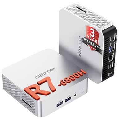 GEEKOM A6 Mini PC Windows 11 Pro, with AMD Ryzen 7 6800H (Beats 7640HS), 16GB High Speed DDR5 RAM (Up to 96GB) & 1TB SSD, Dual USB4.0 & Dual HDMI Quad Display for Video Editing/Gaming/Graphic Design