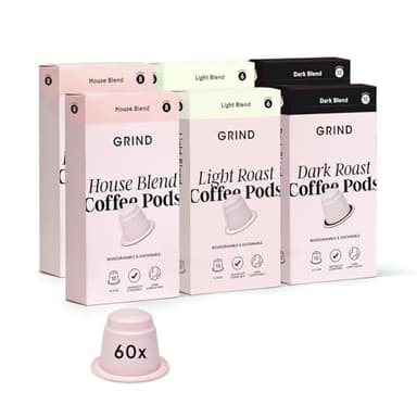 Grind Variety Coffee Pod Collection – House, Dark & Light Blend – Pack of 60 Biodegradable Capsules – 100% Arabica – Nespresso® Original Machine Compatible – Home Compostable – Gift Set