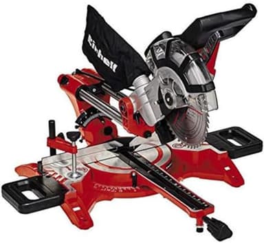 Einhell 1800W Dual Bevel Sliding Mitre Saw, 310mm Drag, Laser, Dust Extraction, +/-45° Mitre, +/-47° Bevel Saw with 48T Blade for Cutting Wood, Plastic, Laminate 4300390