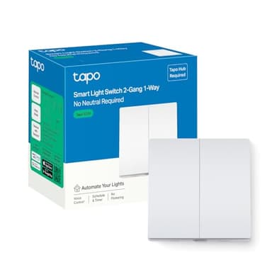 Tapo S220 Smart Light Switch 2 Gang 1 Way, Remote Control Smart Switch, Voice Control, Away Mode, No Neutral Needed, Battery included, Alexa Light Switch, Work with Alexa & Google, Tapo Hub Required