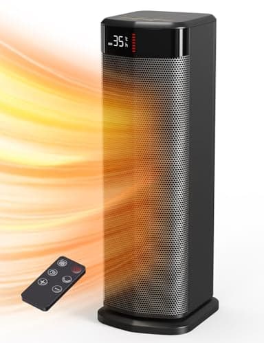 QEXREED Heater, 2000W PTC Electric Heater, 4 Modes, Energy Efficient Fan Heater with ECO Mode, Thermostat, 90° Oscillation, 24H Timer, Remote Control, Tip-Over & Overheating Protection for Indoor Use