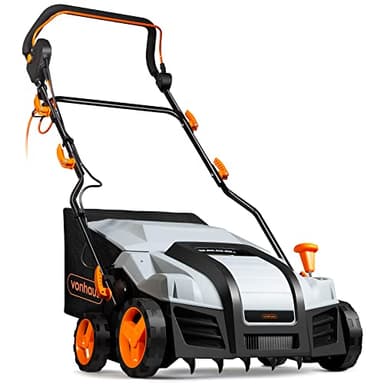 VonHaus Lawn Scarifier/Aerator/Rake Electric 1800W – For Dethatching/Raking Grass of Thatch, Moss, Dead Leaves and Aerates Soil – 55L Collection Box, 10m Cable, 5 Cutting Heights, 38cm Working Width