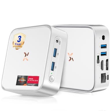 Huidun H80 Mini PC Win-11 Pro AMD Ryzen AI (Beats 4300U/3300U/N150/N95, Up to 3.7 GHz) 16GB RAM 512GB SSD Mini Computers, HDMI+DP+USB 3.2丨4K@60Hz UHD丨WiFi+BT丨Video Editing & Graphic Design丨Silver