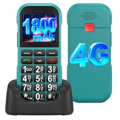 CHAKEYAKE Big Button Mobile Phone for Elderly, 4G SIM Free Senior Mobile Phones Unlocked with Large Volume, 1800mAh Long-Lasting Battery, SOS Button, Charging Dock, Speed Dial, FM Radio, Green