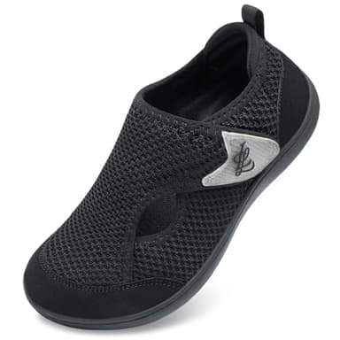 JOINFREE Womens Shoes Wide Fit Barefoot Walking Shoes Adjustable Flat Trainers Breathable Non-Slip Casual Trainers for Swollen or Sensitive Feet Black 6 UK