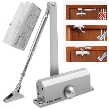 Onarway Automatic Door Closer with Flex-Stop Feature - Adjustable Speed Size 3 Spring Hydraulic Door Closure for 45-60kg Doors - Easy Passage for Home & Commercial Use