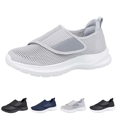 New Shoes for Edema and Swollen Feet Women Adjustable Strap Extra Wide Fit Orthopedic Breathable Diabetic Shoes for Ladies Elderly Swollen Pain Relief #001_Grey Size 6
