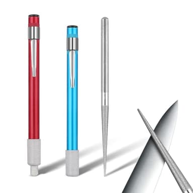 2 Pieces Diamond Retractable Sharpener, Serrated Knife Sharpener Multifunctional Knife Sharpening Steel Rod Tool Mini Steel Knives Sharpeners for Kitchen Outdoor Repairs Polishes Restores(Blue, Red)