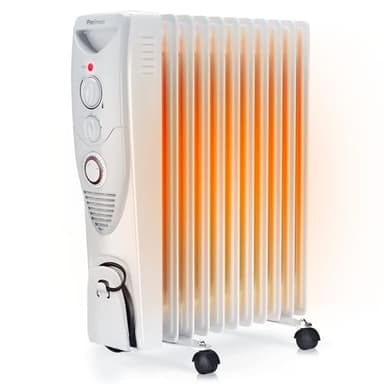 Pro Breeze Oil Filled Radiator with 11 Fins - Slim Electric Radiator - Portable Oil Heater with Built-in 24 Hour Timer, 3 Heat Settings, Adjustable Thermostat (White Radiator)
