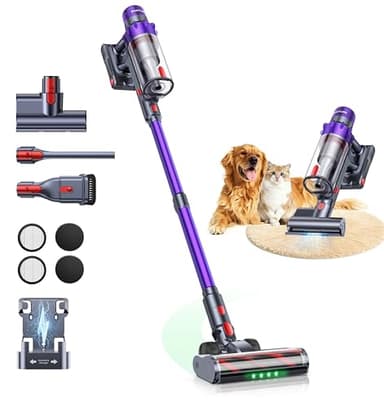 SMOTURE VAC02 Cordless Vacuum Cleaner,600W 50KPA Stick Vacuum with Removable Battery (65Mins ECO), Mattress vacuum,Auto-Mode Touch Screen,Wall Mount & Fragrance Tablet for Floor Carpet