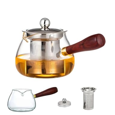 Glass Tea Pot with Strainer - Teapot Infusers for Loose - Clear Glass Teapots with Infuser for Loose Tea - Herbal Tea - Sage Tea Maker - Stovetop Safe Tea Pot with Stainless Steel Strainer 1 (380 ml)