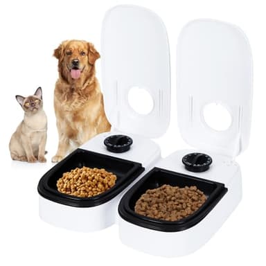 Nexhyp Automatic Cat Feeder with 48-Hour Timer | Double 350ml Automatic Cat Food Dispenser for Wet & Dry Food | Microchip Pet Feeder for Cats Dogs | Easy to Use & Clean