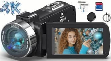 Video Camera Camcorder HD 4K 80MP with IR Night Vision, 18X Digital Zoom Webcam Video Recorder, 3.0 Inch 270 Degree Rotation IPS Screen Vlogging Camera for YouTube with Two Batteries, and 32GB SD Card