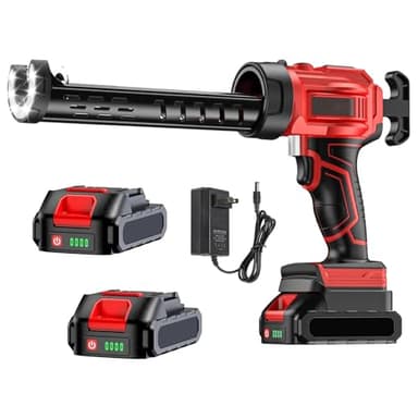Polegas Electric Caulking Gun, 21V Cordless Caulk Gun, Sealant Gun with 2 x 2000mAH Battery and Charger, 4 Adjustable Speeds, LED Light, Silicone Gun for Filling, Sealing