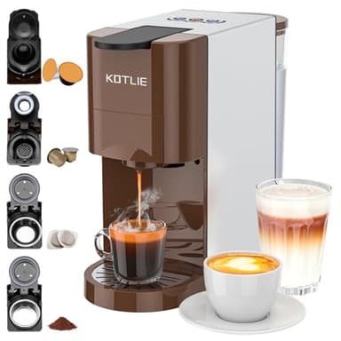 Espresso 4in1 Coffee Pods Machine for Nespresso Original/Dolce Gusto/Ground Capsule and ESE Coffee Pods,19 Bar Automatic Coffee Capsule Machine, AC-513K (BROWN)