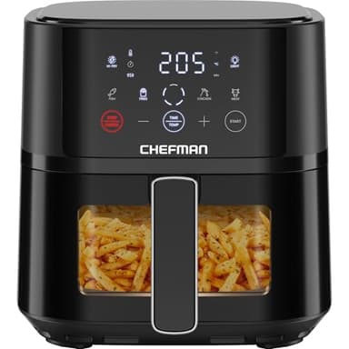 Chefman Air Fryer – 3.75L Compact Airfryer for Quick, Easy Meals, Features Hi-Fry Technology for Extra Crisp, Easy-View Window, Touch Controls with 4 Presets, Nonstick & Dishwasher Safe Basket - Black