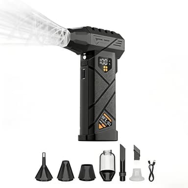 PURECOTERA Compressed Air Duster,Car Vacuum Cleaner- Suction,Blower,LED Light, Type C, Digital LCD,Charge,Wireless Mini Hand Vacuum,110,000 rpm, 6000 mAh,Durable Cleaner For PC,Car,Home, Pet
