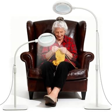 Raweao 8X Magnifying Glass with Light and Stand, 56 LED Floor Lamp with 3 Color Modes, 14.5cm Large Standing Magnifier for Seniors Reading, Hands-Free Dimmable Light for Sewing, Crafts