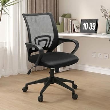 Alivio Ergonomic Black Office Desk Chair, Height Adjustable Executive Work Computer Chairs with Padded Seat Cushion, Swivel Mesh Chair with 90° Flip-up Armrest & Lumbar Support for Home/Office