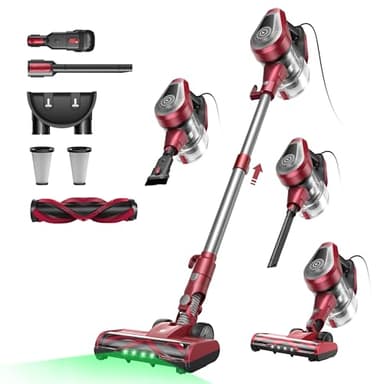 Vexilar Corded Vacuum Cleaner, Powerful 600W 60KPa, 6-in-1 Stick Vacuum Cleaner with Green LED, 7M Cord, 1.5L Dustbin Self-Standing Vacuum, Lightweight Handheld Vacuum for Hardwood,Pet Hair, Carpets
