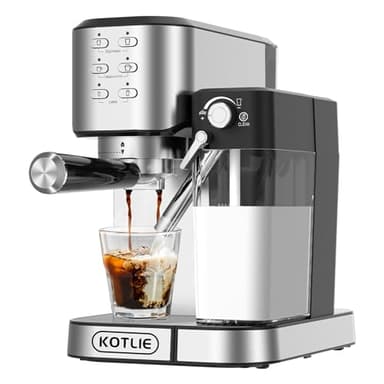 KOTLIE Espresso Coffee Machine with Automatic Milk Frother, 20Bar One-Touch Coffee Machines for Espresso, Cappuccino and Latte, ESE Pod Compatible, Black (CM5180-UK)