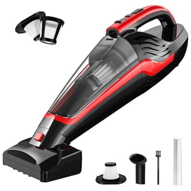 Powools Pet Hair Handheld Vacuum, Car Vacuum Cleaner Cordless Rechargeable, Hand Vacuum with Reusable Filter and Motorized Brush for Carpet, Couch & Stairs, Red, 16.0" X 5.0" X 6.6"