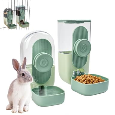 Elyyapt Rabbit Food Dispenser Automatic Pet Food Water Dispenser Bowl Hanging Auto Gravity Pet Feeder Water Bottle Set Feeding Station for Small Dog Cat Kitten Bunny Guinea Pig Ferret, 800ML/850 ML