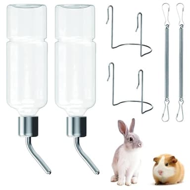 2-Pack Clear Small Animal Water Bottles with Stand – No-Spill Drinking Bottle & Durable Pet Water Dispenser for Rabbits, Guinea Pigs, Hamsters, Cages – Transparent Leak-Proof Design