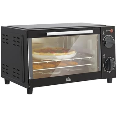HOMCOM Mini Oven, 9L Countertop Electric Grill, Toaster Oven with Adjustable Temperature, Timer, Dishwasher Safe Baking Tray and Wire Rack, 750W, Black