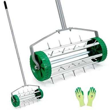 Colwelt Lawn Aerator Rolling, Heavy Duty Manual Lawn Aerators, Garden Yard Rotary Spike Lawn Aerator, Garden Lawn Tool with 124CM Steel Handle