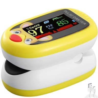 Paediatric Pulse Oximeter for Babies, Kids & Toddlers | Accurate NHS Child Oxygen Saturation, Infant Heart Rate Reader | Safe Finger Sensor, SpO2 Levels Monitor, LED Display (Yellow Oximetre)