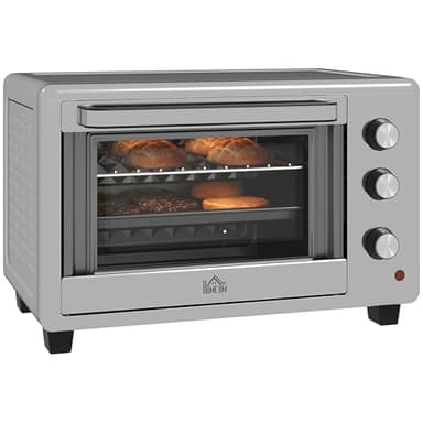 HOMCOM 30 Litre Mini Oven, Countertop Electric Cooker & Grill for Roasting, Baking, Grilling with Adjustable Temperature, 60 Min Timer, Baking Tray and Wire Rack, 1600W, Silver