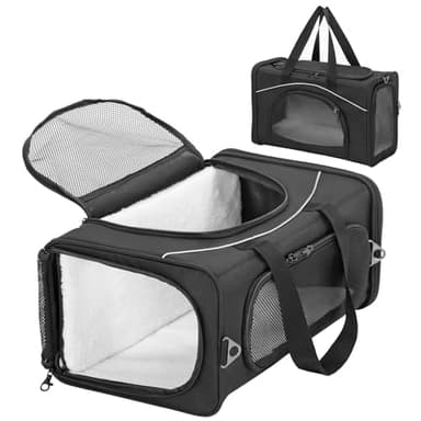 Petsfit Cat Carrier Airline Approved ,Large Cat Carrier,Foldable Cat Carriers Medium Two-Way Placement on Plane for Cats and Small Dogs, Black